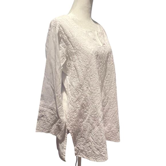 JAYSHREE DALAL Hand Embroidered Tunic Top White Women's Size Medium Boho Beachy - Picture 5 of 14